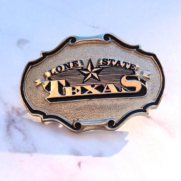 Lone Star State Texas TT&B Solid Brass Bold Silver Cowboy Belt Buckle 1991 - Picture 4 of 14